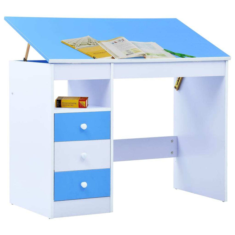 Kids Drawing Study Desk Tiltable with Storage | Blue & White