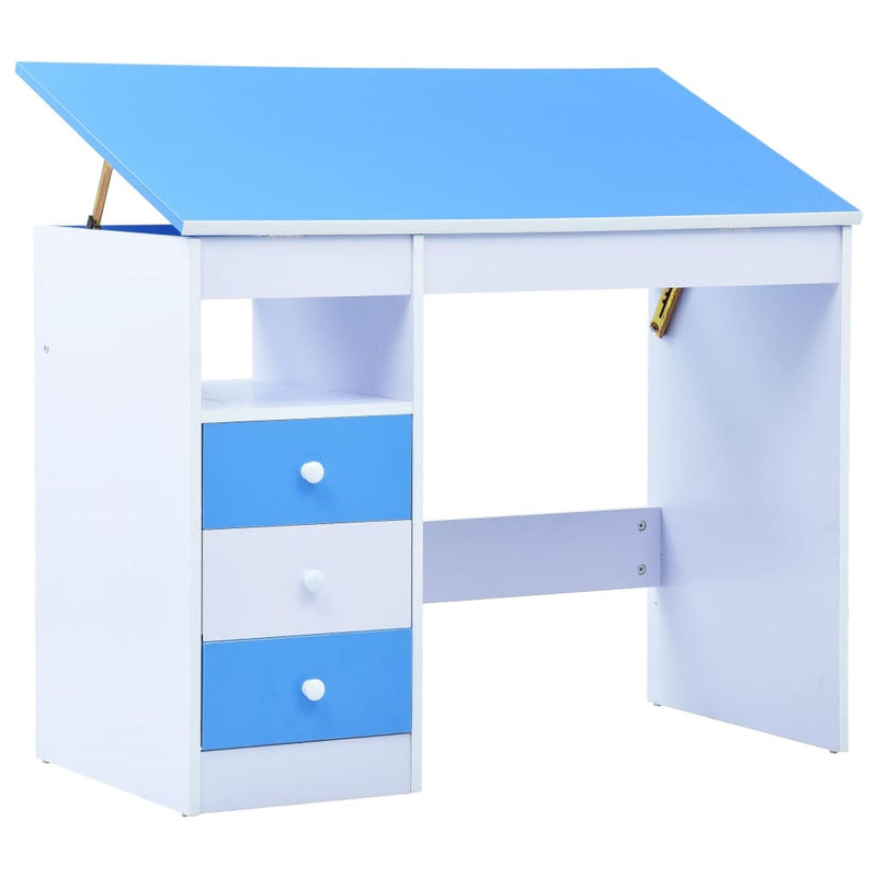 Kids Drawing Study Desk Tiltable with Storage | Blue & White