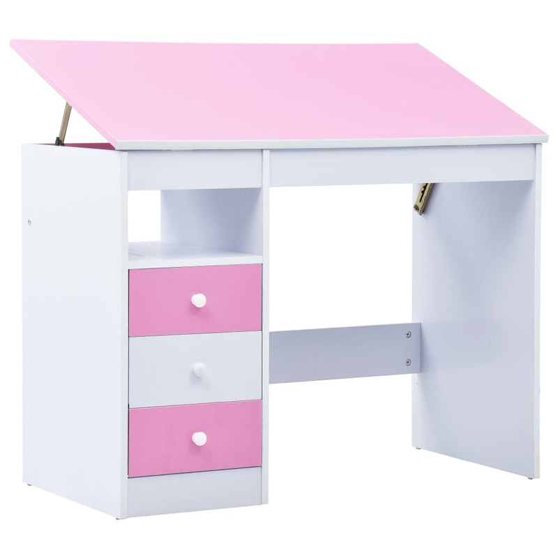 Kids Drawing Study Desk Tiltable with Storage | Pink and White