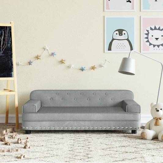 Kids Velvet Sofa - Light Grey, 90x53x30 cm | Cozy Children's Furniture