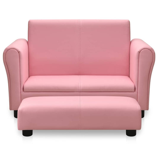 Children Sofa with Stool Pink Faux Leather - Comfortable Kids' Furniture