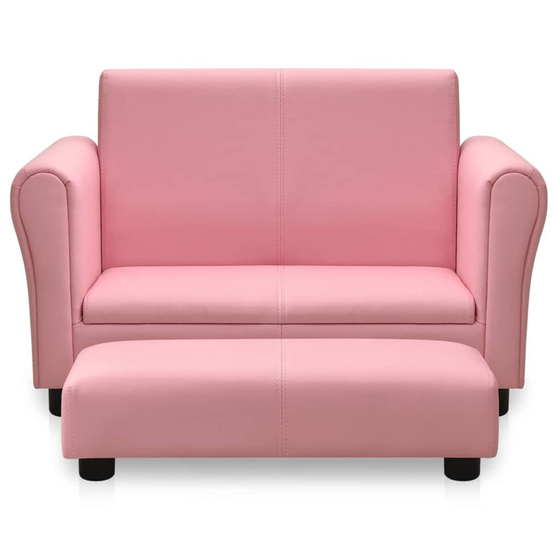 Children Sofa with Stool Pink Faux Leather - Comfortable Kids' Furniture