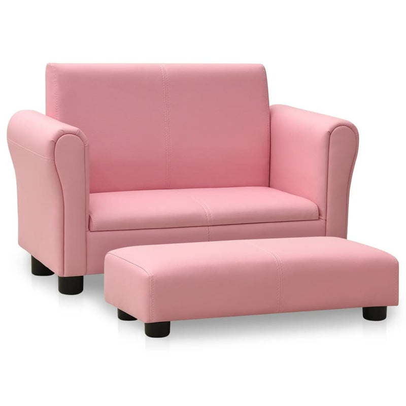 Children Sofa with Stool Pink Faux Leather - Comfortable Kids' Furniture