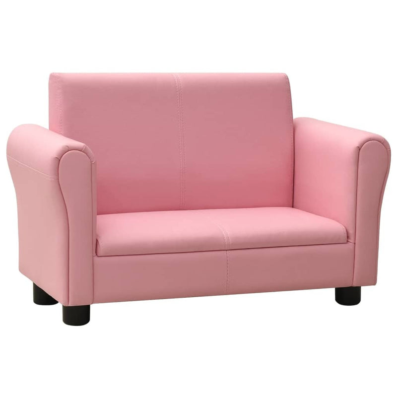 Children Sofa with Stool Pink Faux Leather - Comfortable Kids' Furniture