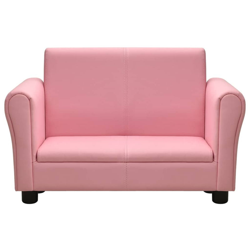 Children Sofa with Stool Pink Faux Leather - Comfortable Kids' Furniture