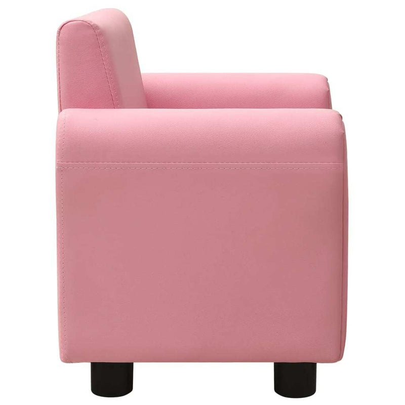 Children Sofa with Stool Pink Faux Leather - Comfortable Kids' Furniture