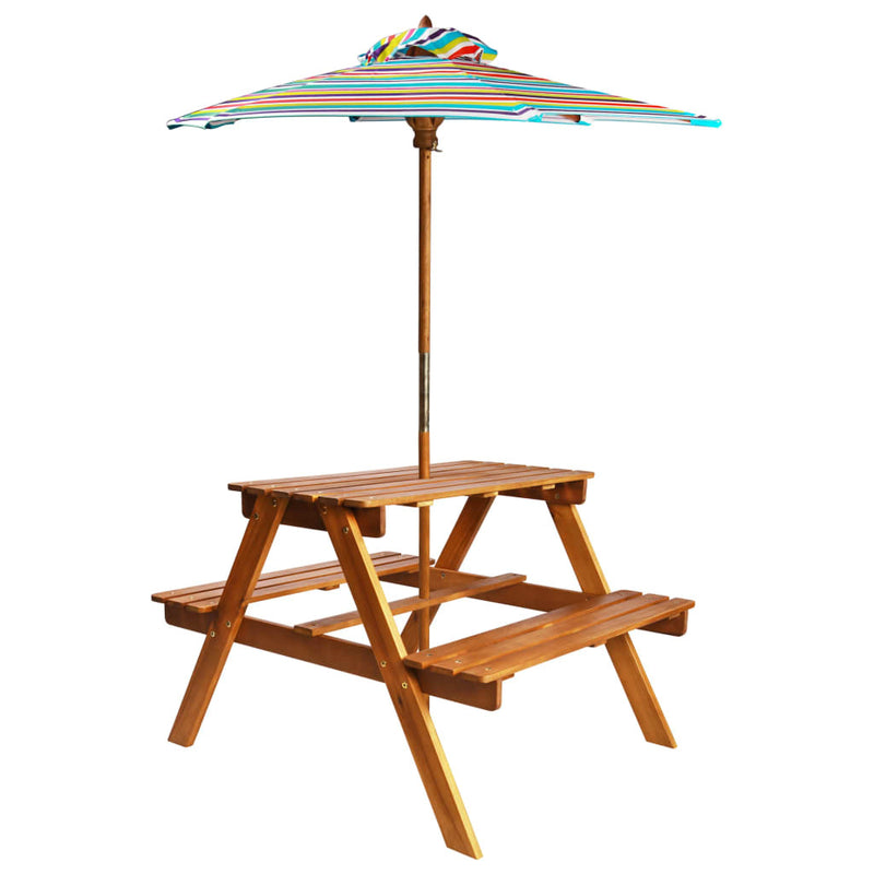 Kids Picnic Table with Parasol - 79x90x60 cm Solid Acacia Wood | Outdoor Fun for Children