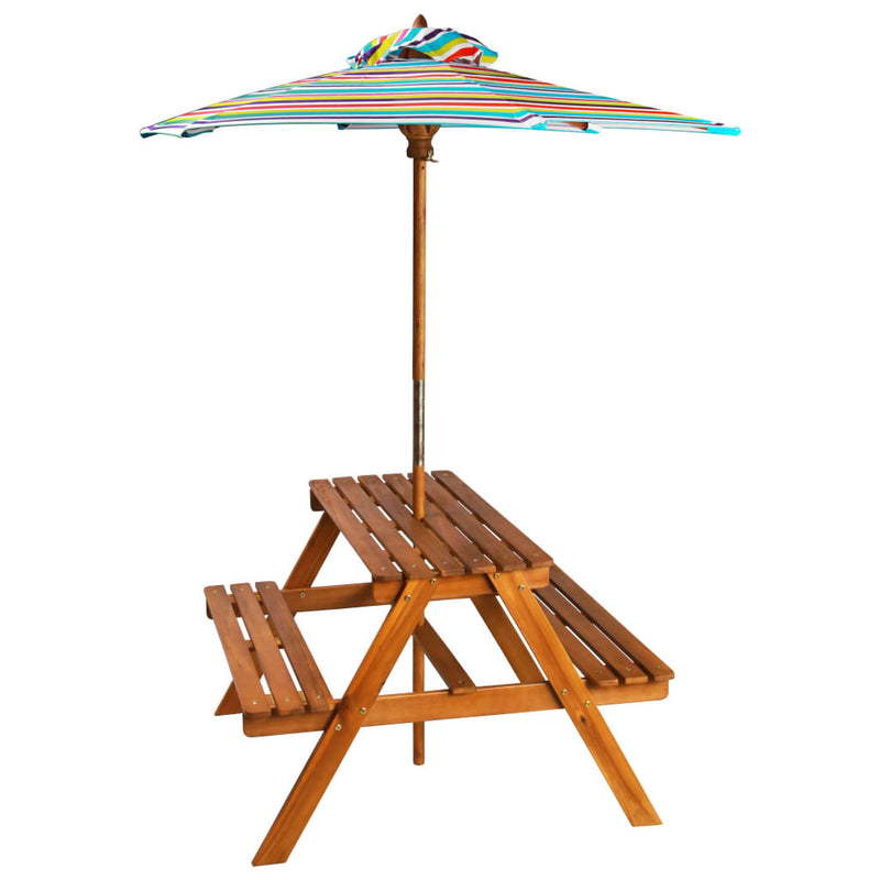 Kids Picnic Table with Parasol - 79x90x60 cm Solid Acacia Wood | Outdoor Fun for Children