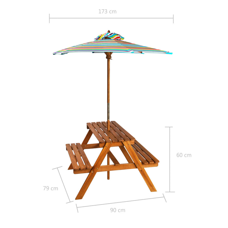 Kids Picnic Table with Parasol - 79x90x60 cm Solid Acacia Wood | Outdoor Fun for Children