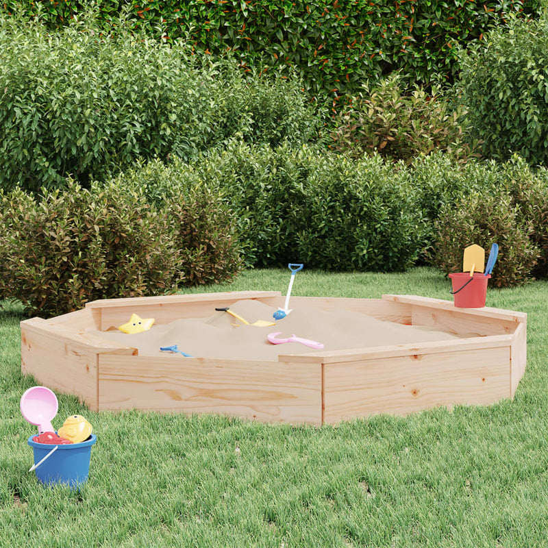 Octagon Wooden Sandbox with Seats | Solid Pine | Outdoor Play Equipment