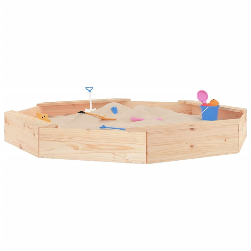 Octagon Wooden Sandbox with Seats | Solid Pine | Outdoor Play Equipment