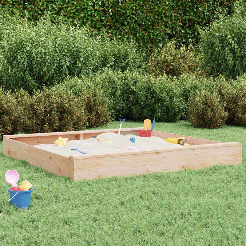 Square Solid Wood Pine Sandbox with Seats for Creative Play