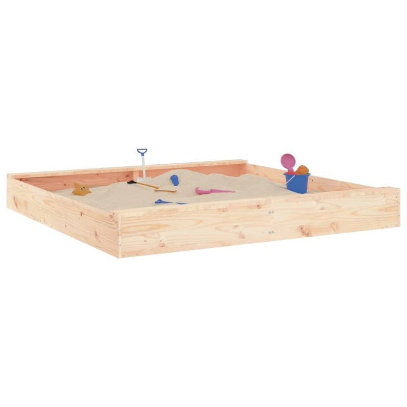 Square Solid Wood Pine Sandbox with Seats for Creative Play