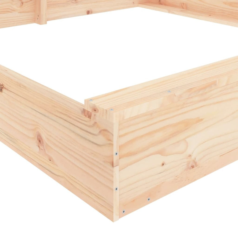 Square Solid Wood Pine Sandbox with Seats for Creative Play