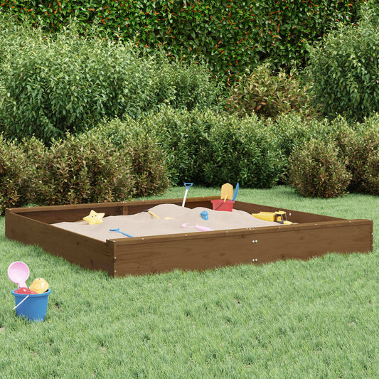 Kids Sandbox with Seats Honey Brown | Square Solid Wood Pine