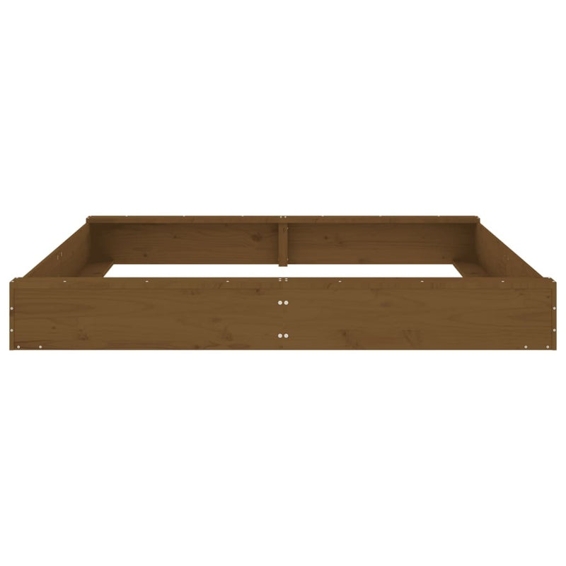 Kids Sandbox with Seats Honey Brown | Square Solid Wood Pine