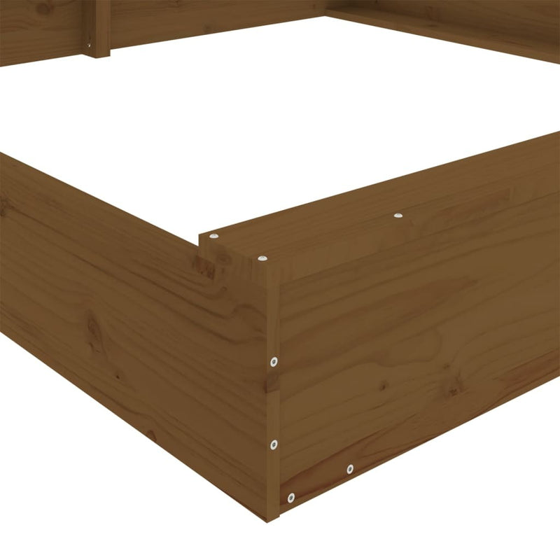 Kids Sandbox with Seats Honey Brown | Square Solid Wood Pine