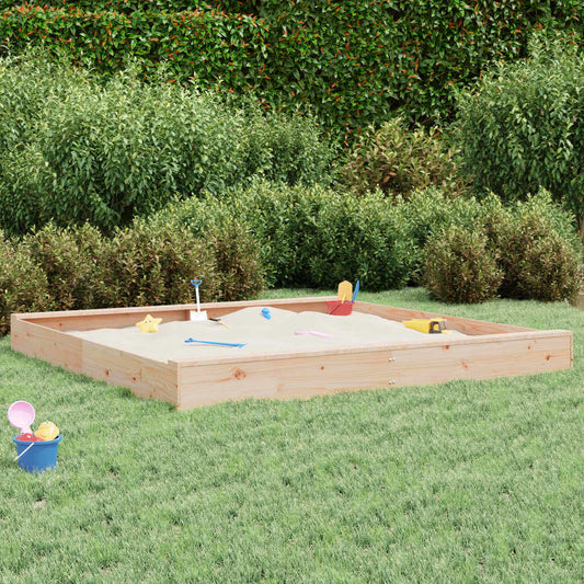 Square Pine Wood Sandbox with Seats for Outdoor Play