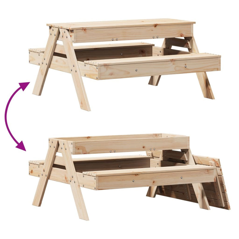 Kids' Picnic Table with Sandpit - Solid Pine Wood | Outdoor Fun and Play