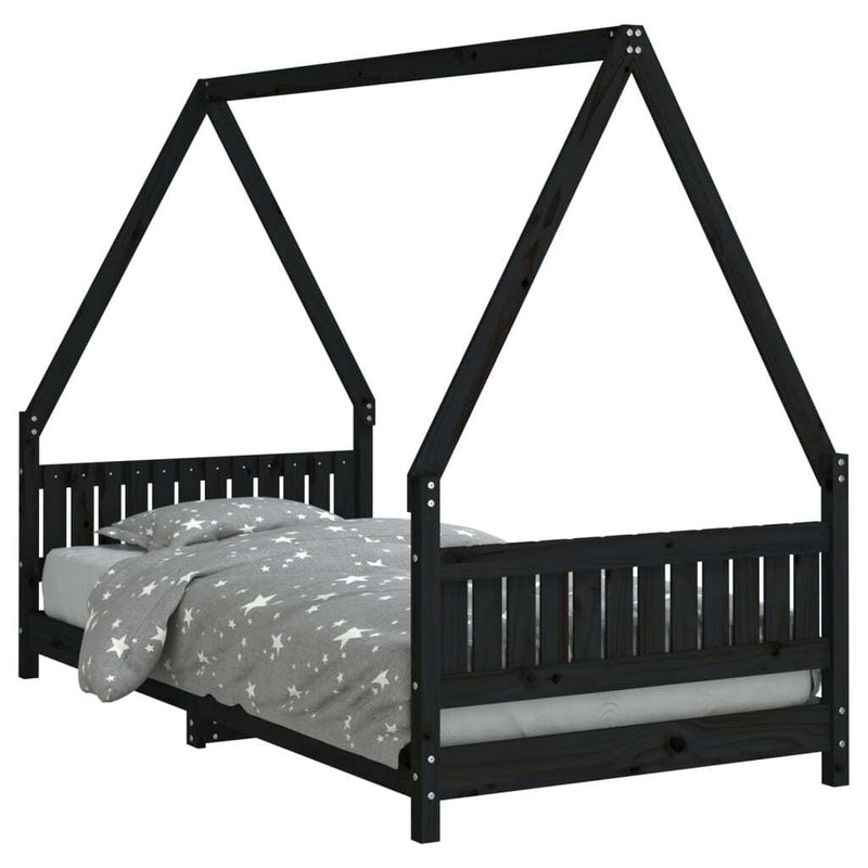 Kids Bed Frame Black 90x190 cm Solid Pine Wood