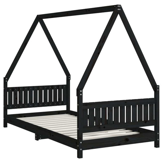 Kids Bed Frame Black 90x190 cm Solid Pine Wood