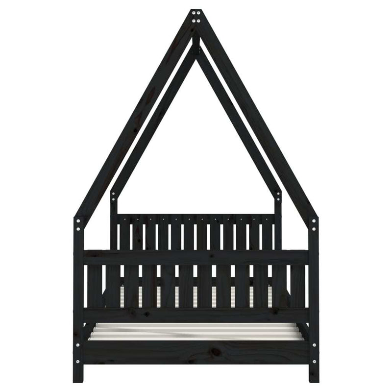 Kids Bed Frame Black 90x190 cm Solid Pine Wood