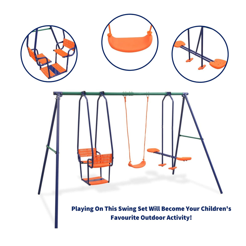 Kids' 5-Seat Swing Set | Sturdy Outdoor Playground Equipment in Vibrant Orange