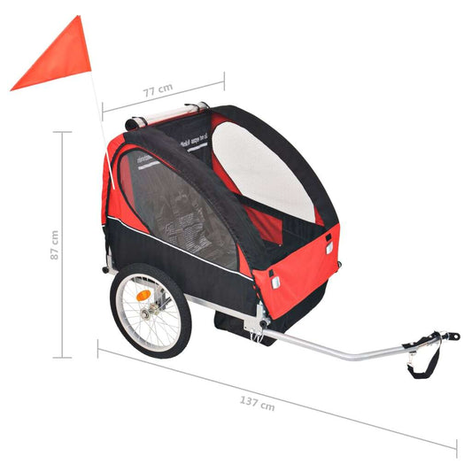 Kids' Bicycle Trailer Red & Black | 2-Seater | 30 kg Capacity