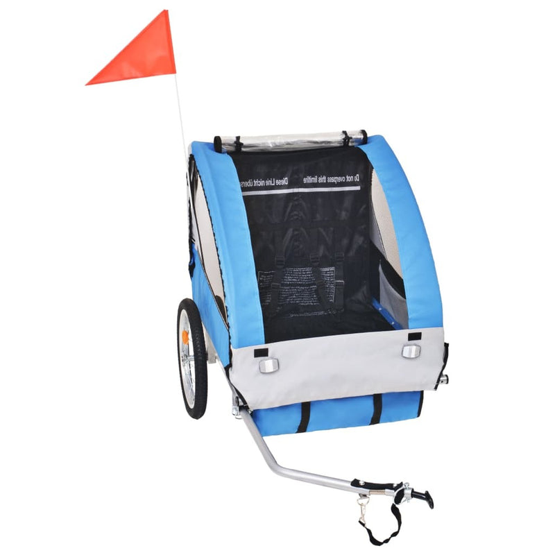 Kids' Bicycle Trailer Grey & Blue | 2-Seater | 30kg Capacity