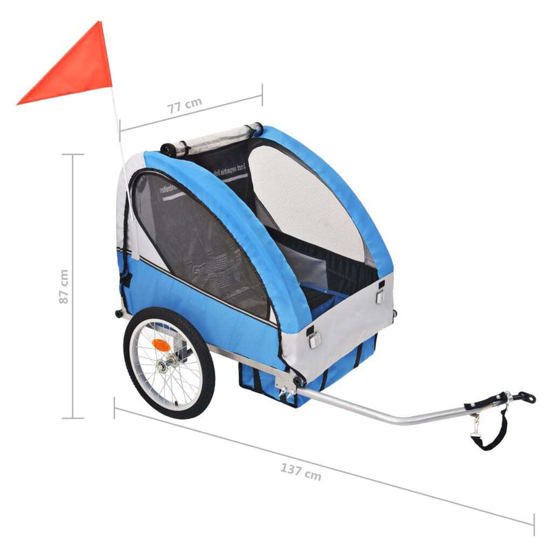 Kids' Bicycle Trailer Grey & Blue | 2-Seater | 30kg Capacity