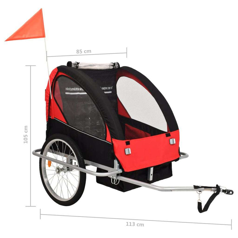 2-in-1 Kids Bicycle Trailer & Stroller - Black and Red | Versatile Outdoor Gear for Children