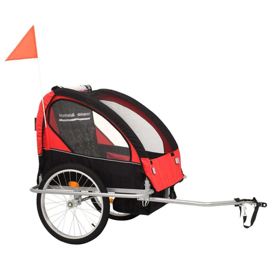 2-in-1 Kids Bicycle Trailer & Stroller - Black and Red | Versatile Outdoor Gear for Children