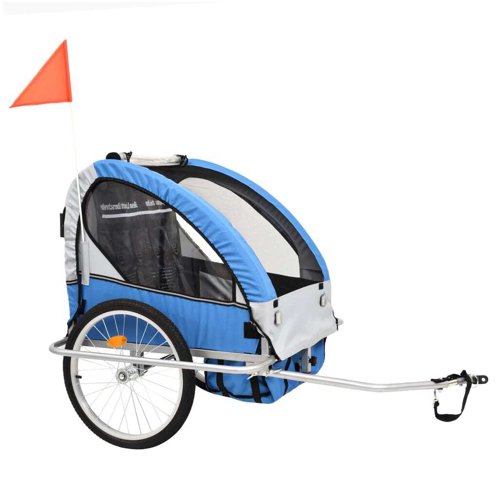 2-in-1 Kids Bicycle Trailer & Stroller - Blue and Grey | Outdoor Adventure for Children