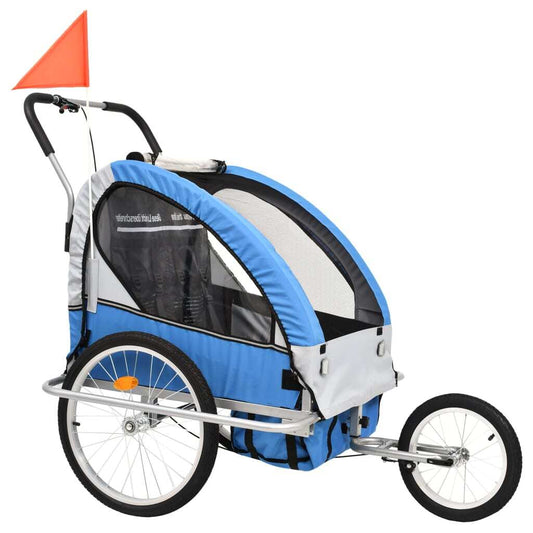 2-in-1 Kids Bicycle Trailer & Stroller - Blue and Grey | Outdoor Adventure for Children