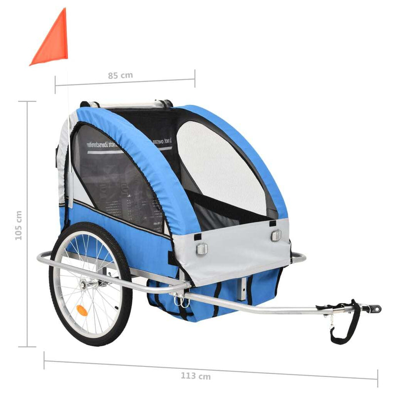 2-in-1 Kids Bicycle Trailer & Stroller - Blue and Grey | Outdoor Adventure for Children