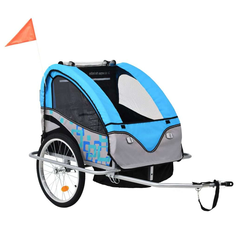 2-in-1 Kids Bicycle Trailer & Stroller - Blue and Grey | Versatile Child Transport