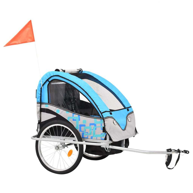 2-in-1 Kids Bicycle Trailer & Stroller - Blue and Grey | Versatile Child Transport