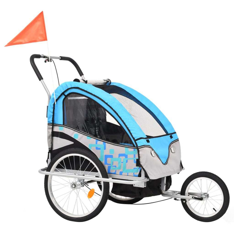 2-in-1 Kids Bicycle Trailer & Stroller - Blue and Grey | Versatile Child Transport