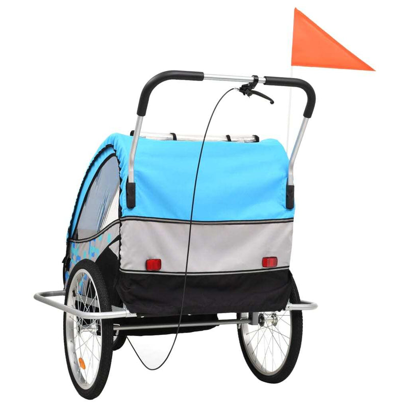 2-in-1 Kids Bicycle Trailer & Stroller - Blue and Grey | Versatile Child Transport