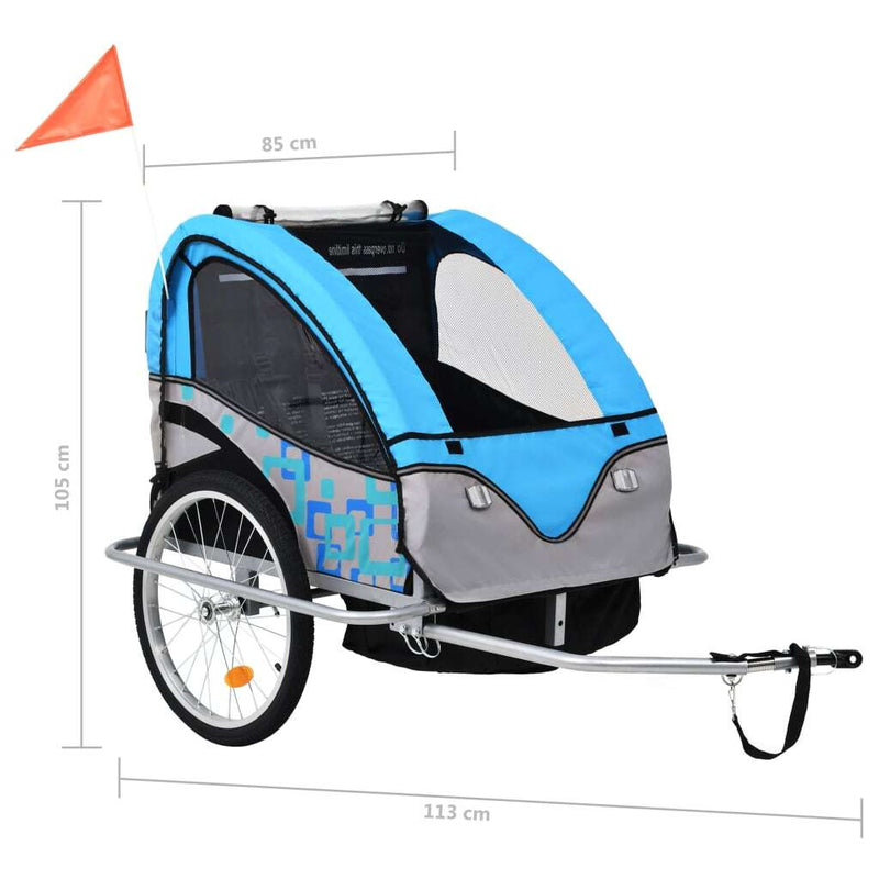 2-in-1 Kids Bicycle Trailer & Stroller - Blue and Grey | Versatile Child Transport