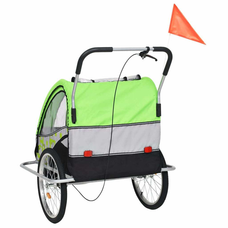 2-in-1 Kids Bicycle Trailer & Stroller - Green and Grey | Versatile Child Transport