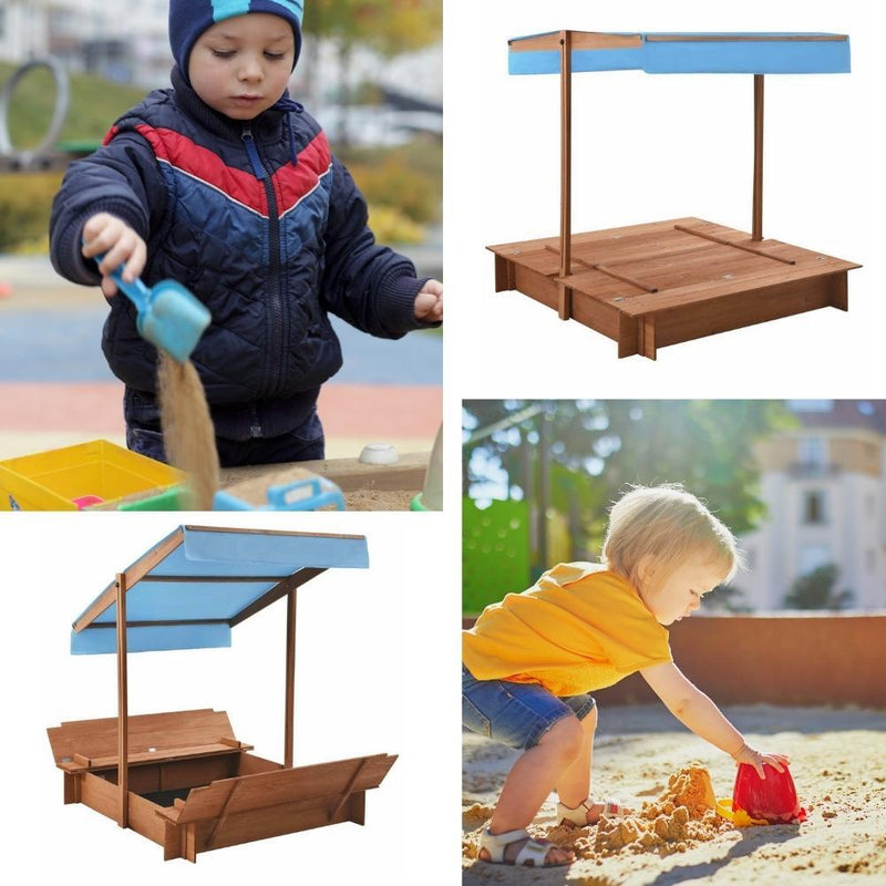 Wooden Sandbox with Roof - Firwood 122x120x123 cm | Kids Outdoor Play