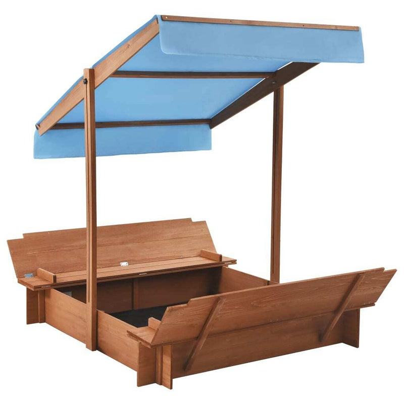 Wooden Sandbox with Roof - Firwood 122x120x123 cm | Kids Outdoor Play