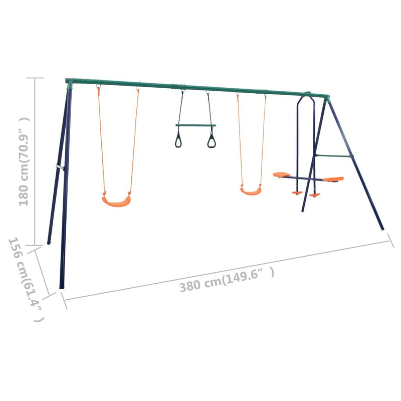 Swing Set with Gymnastic Rings and 4 Seats Steel - Ultimate Outdoor Fun for Kids