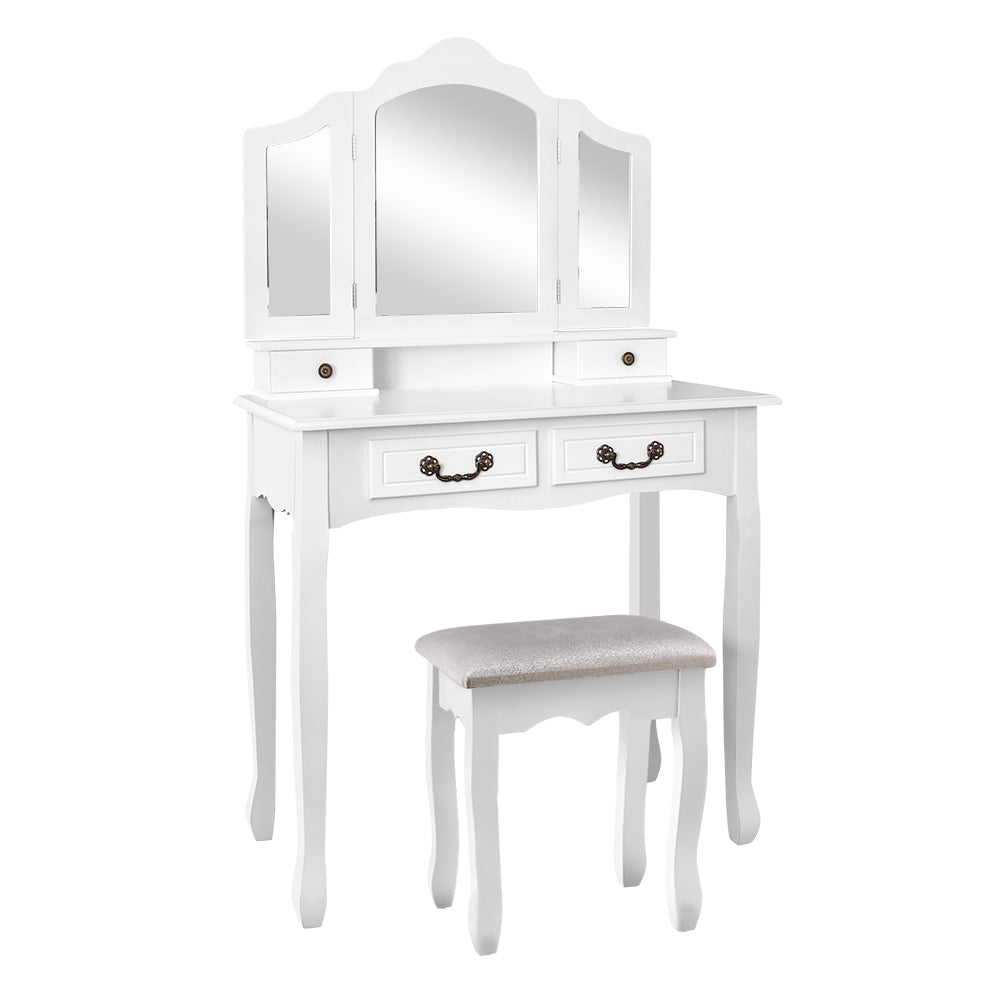 Artiss Dressing Table Stool Set with Foldable Mirror - White