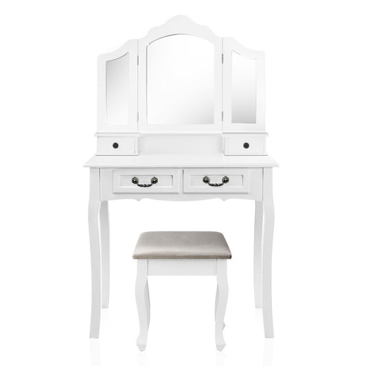 Artiss Dressing Table Stool Set with Foldable Mirror - White