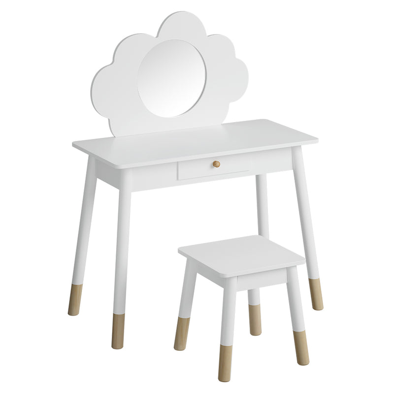 Keezi Kids Dressing Table Chair Set Vanity Makeup Wooden Leg Mirror Drawer WHITE