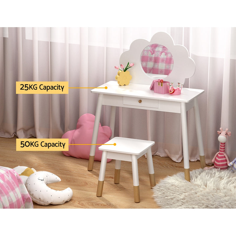 Keezi Kids Dressing Table Chair Set Vanity Makeup Wooden Leg Mirror Drawer WHITE