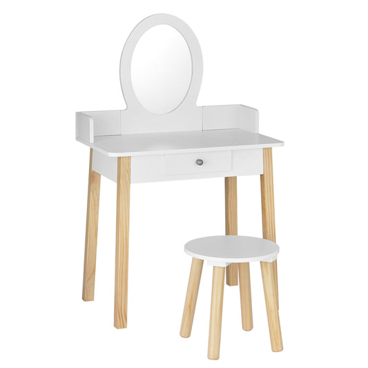 Keezi Kids Dressing Table Chair Set Vanity Makeup Mirror with Drawer and Wooden Legs