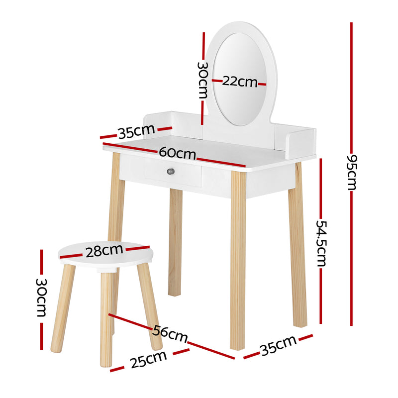 Keezi Kids Dressing Table Chair Set Vanity Makeup Mirror with Drawer and Wooden Legs